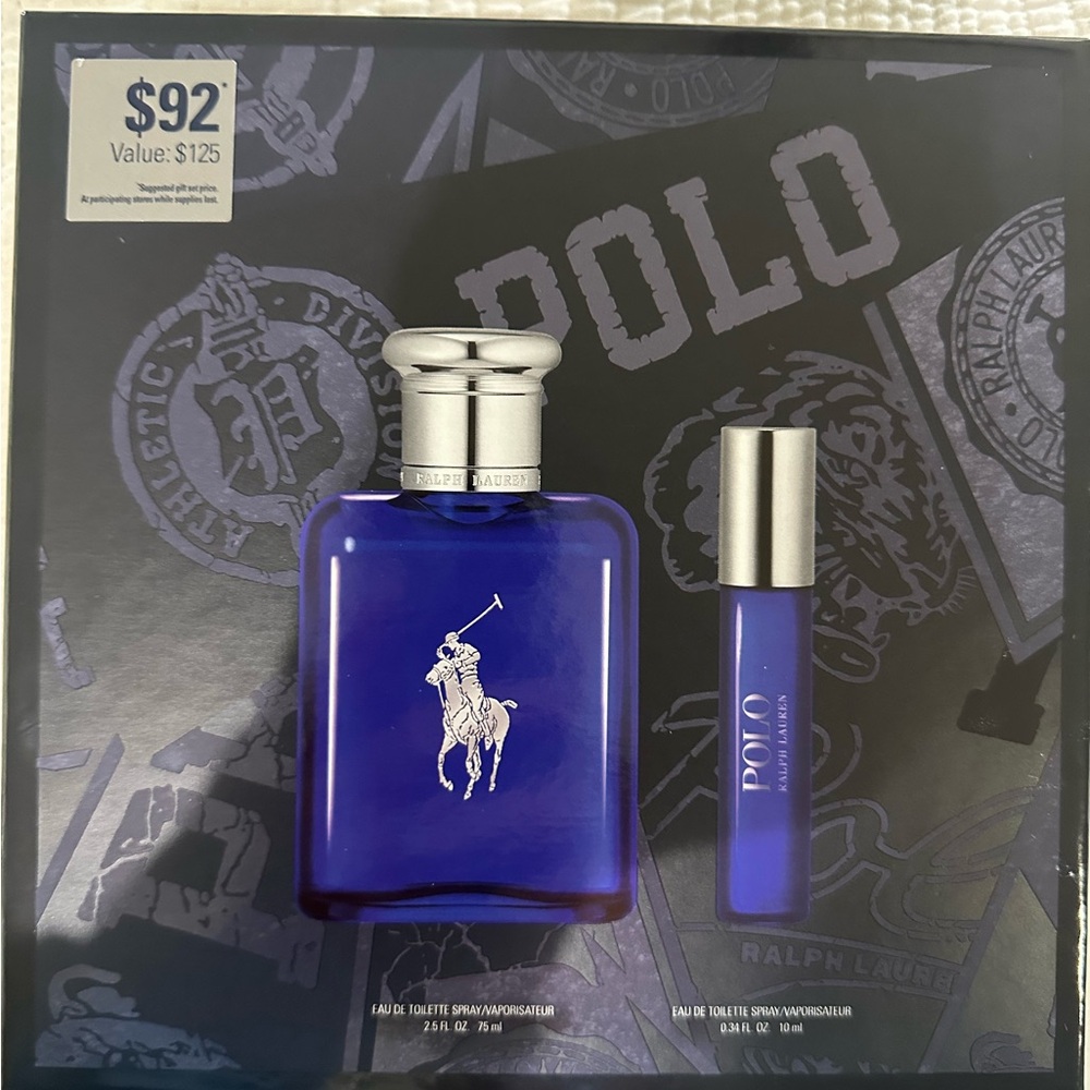 Polo Ralph Lauren blue toilet. 2.5 fluid ounce and .34 fluid ounce.